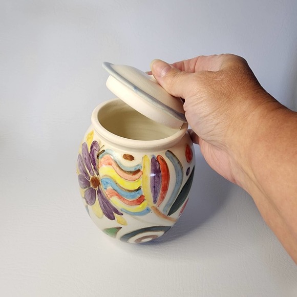 Studio Art Pottery Hand Painted Abstract Floral Design Urn Canister Ginger Jar - Picture 15 of 15